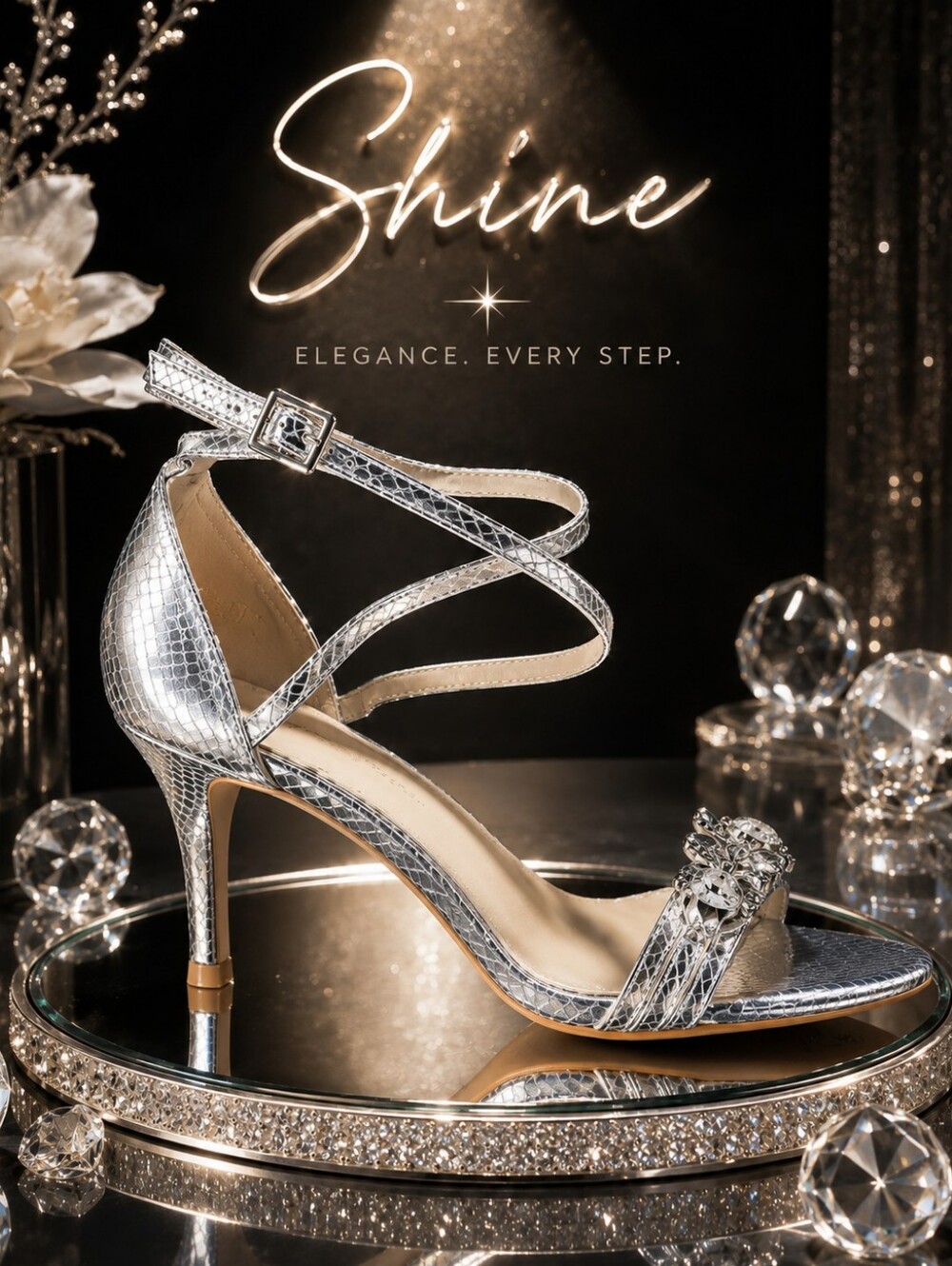 Silver Crystal-Embellished Strappy Heels - Women's Dress Sandals